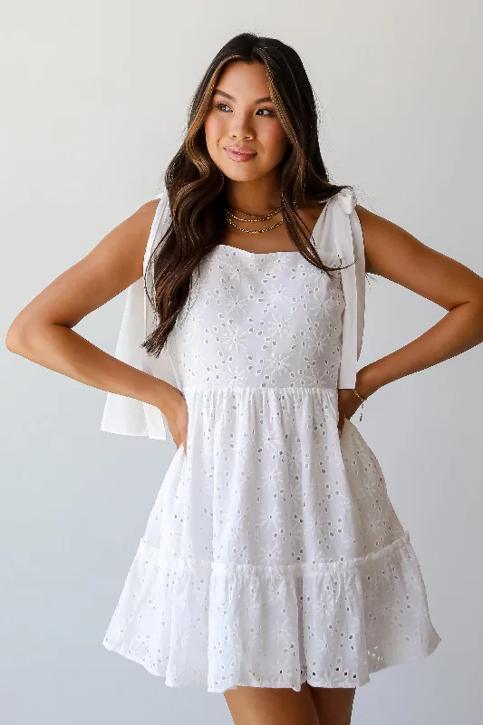 FINAL SALE - All About Love White Eyelet Tiered Mini Dress