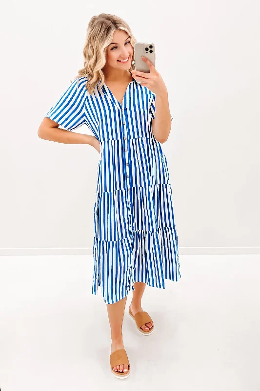 Brooke Midi Dress Blue Stripe