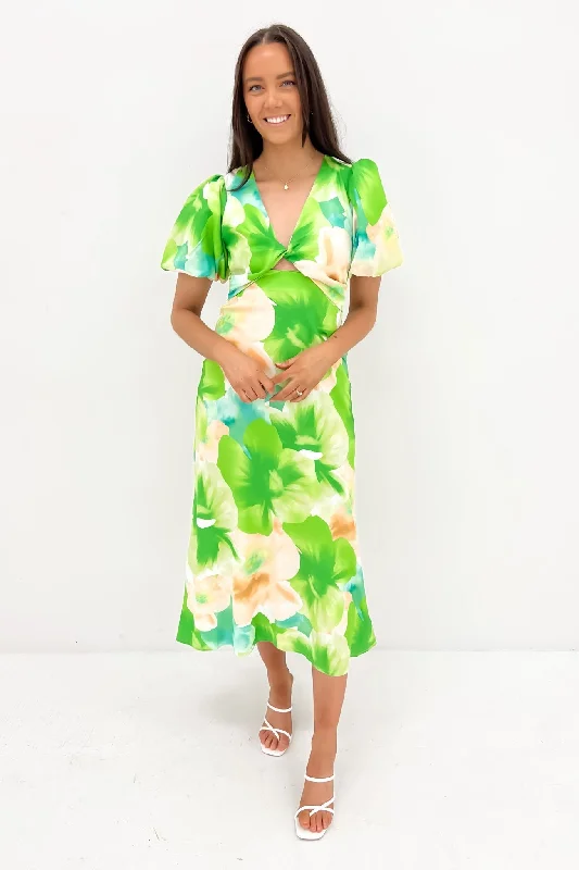 Cale Midi Dress Green Watercolour