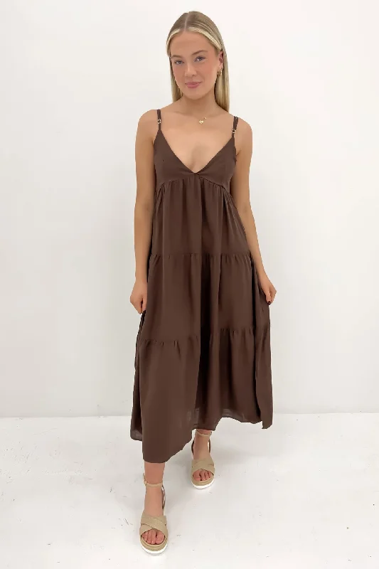 Classic Tiered Midi Dress Chocolate