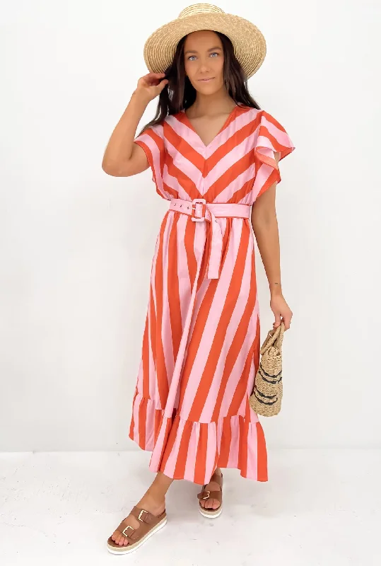 Delanie Midi Dress Pink Orange