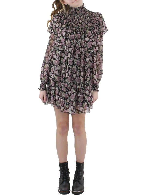 Drew Dress Womens Floral Printed Short Mini Dress