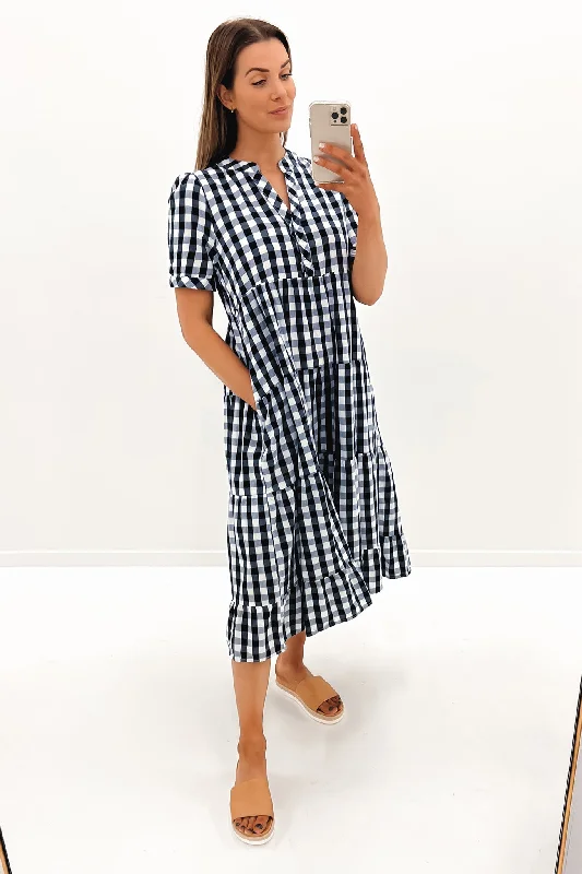 Elena Midi Dress Navy Check