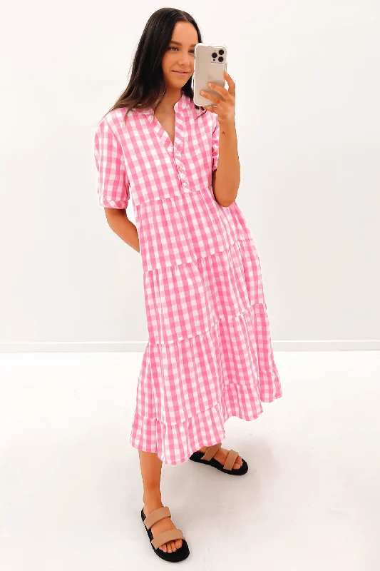 Elena Midi Dress Pink Check