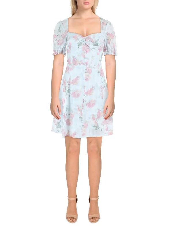 Heidi Womens Linen Blend Floral Mini Dress