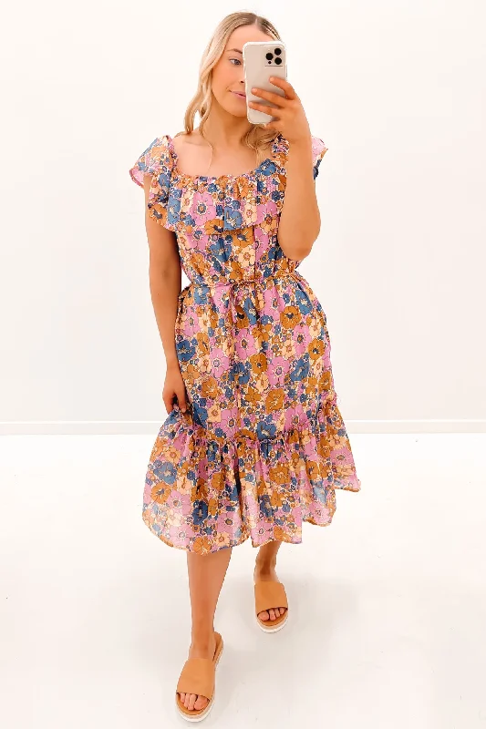 Isla Midi Dress Retro Floral