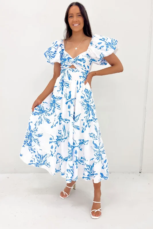 Lana Midi Dress White Blue