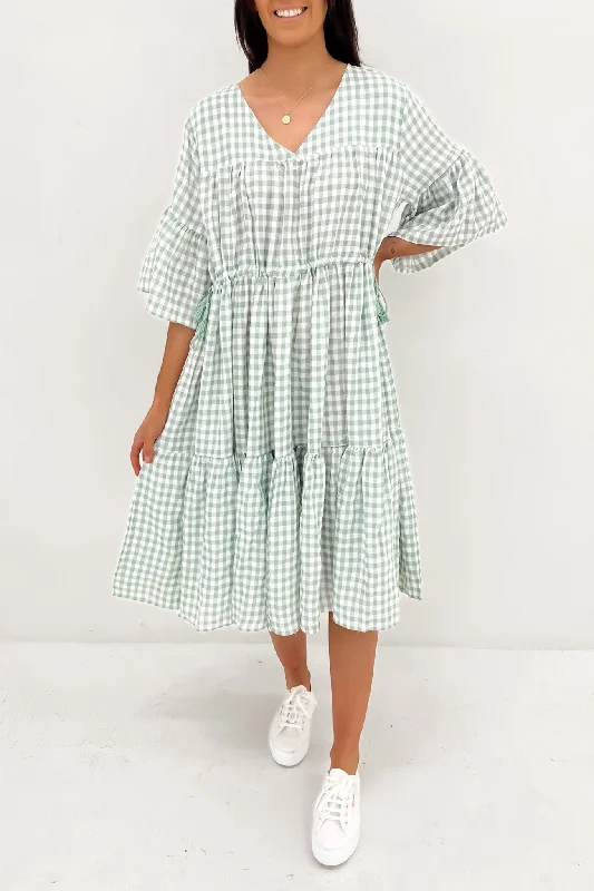 Maceline Midi Dress Sage Gingham