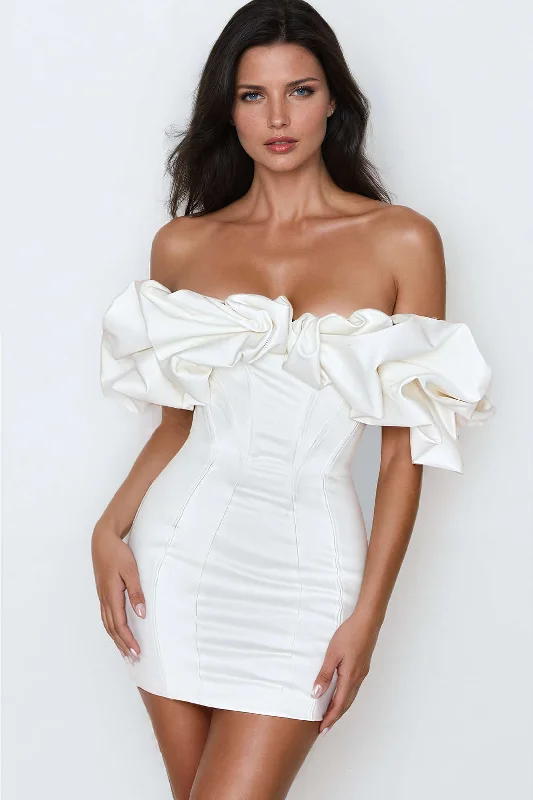 Ruffle Neckline Off The Shoulder Mini Dress