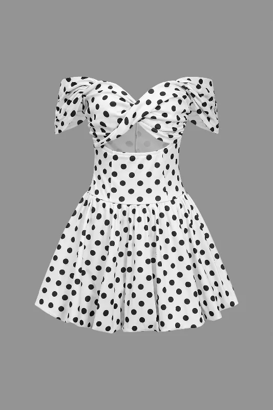 Polka Dot Print Cut Out Twist Knot Mini Dress