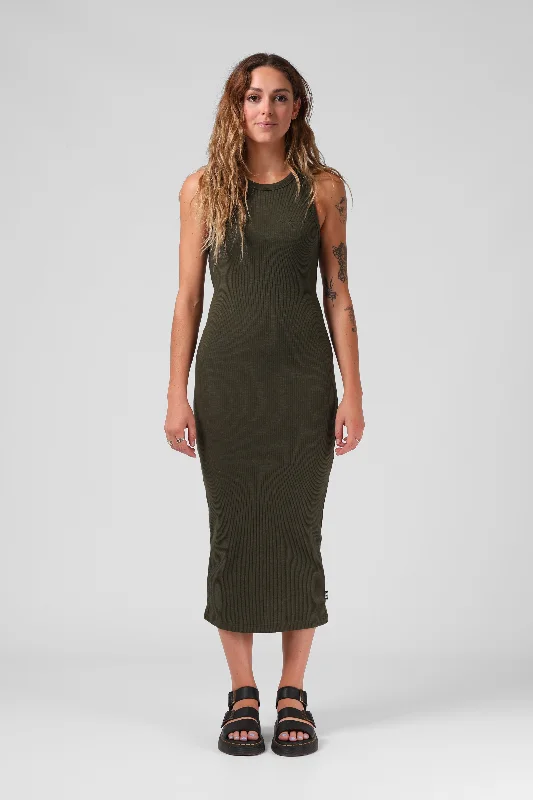 Rib Midi Dress - Olive