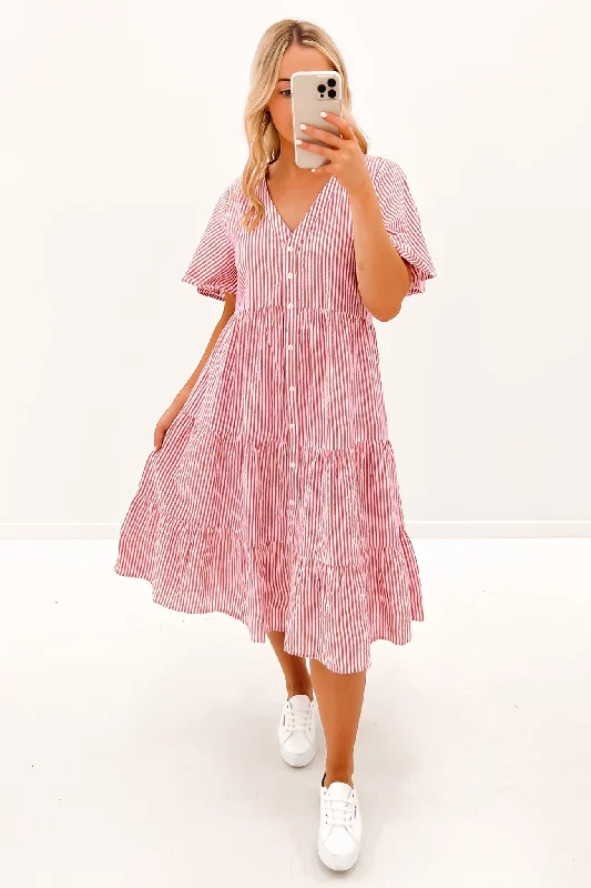 Summer Midi Dress Pink Stripe