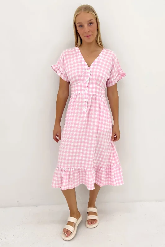 Wren Midi Dress Pink Gingham