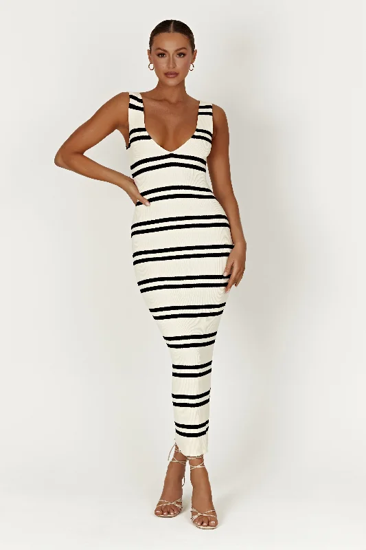 Henrietta Stripe Knit Maxi Dress - Black/White