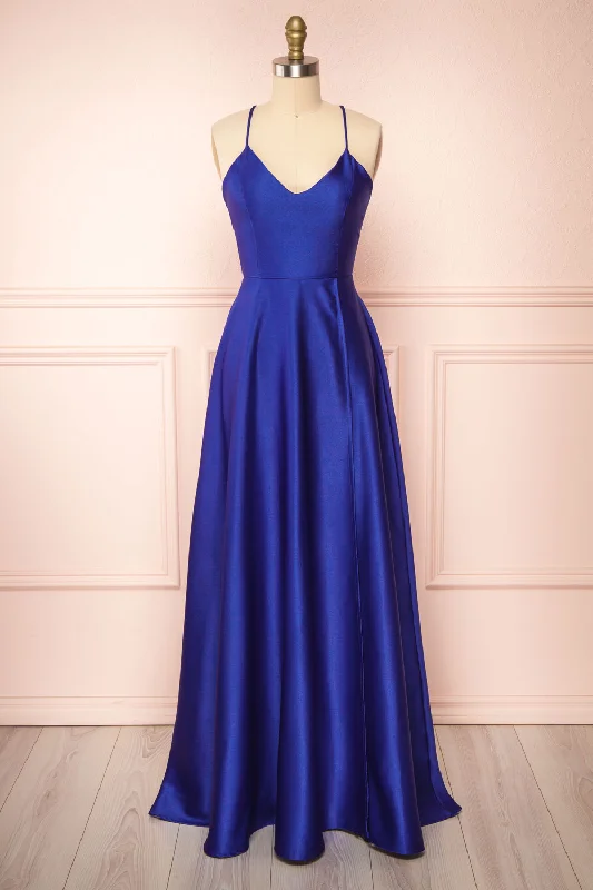 Julia Blue | Satin Maxi Dress w/ High Slit