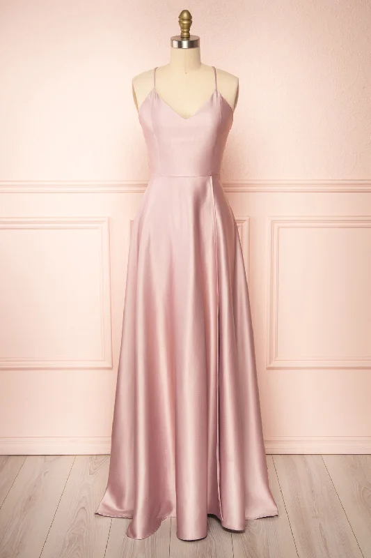 Julia Mauve | Satin Maxi Dress w/ High Slit