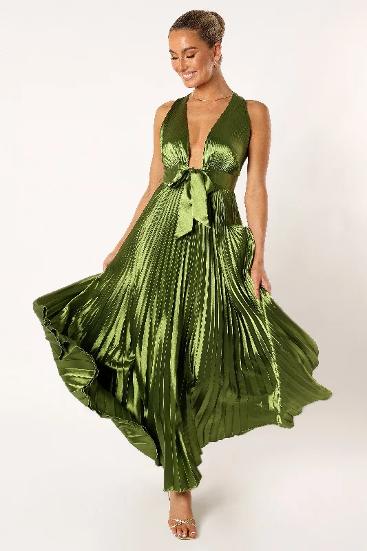 Kris Pleated Maxi Dress - Martini Olive