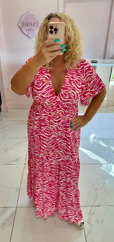 Matilda Pink Tiger Print Maxi Dress