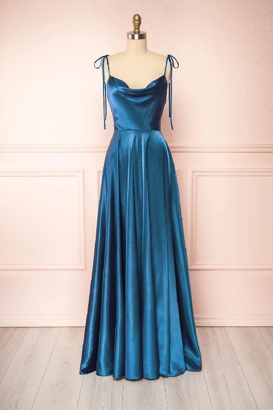 Moira Royal Blue | Cowl Neck Satin Maxi Dress w/ High Slit