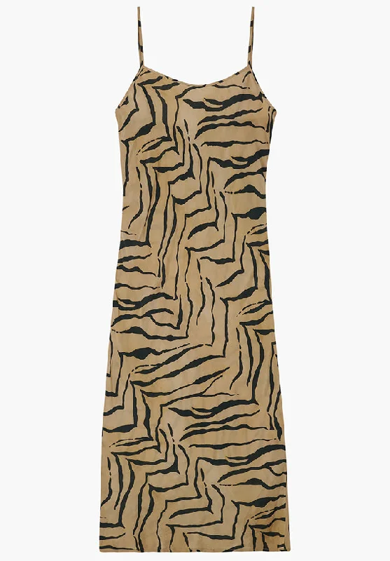 Roxy Spaghetti Strap Tiger Maxi Dress In Brown