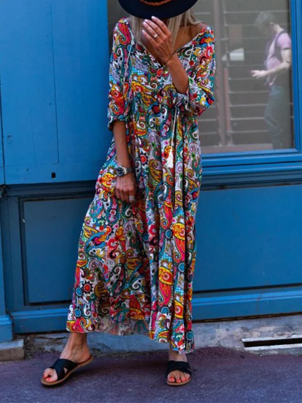 V Neck Multicolor Paneled Maxi Dresses