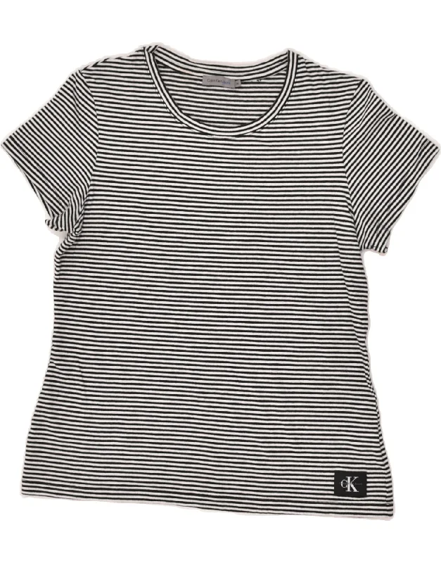 CALVIN KLEIN Womens T-Shirt Top UK 12 Medium Black Striped Cotton