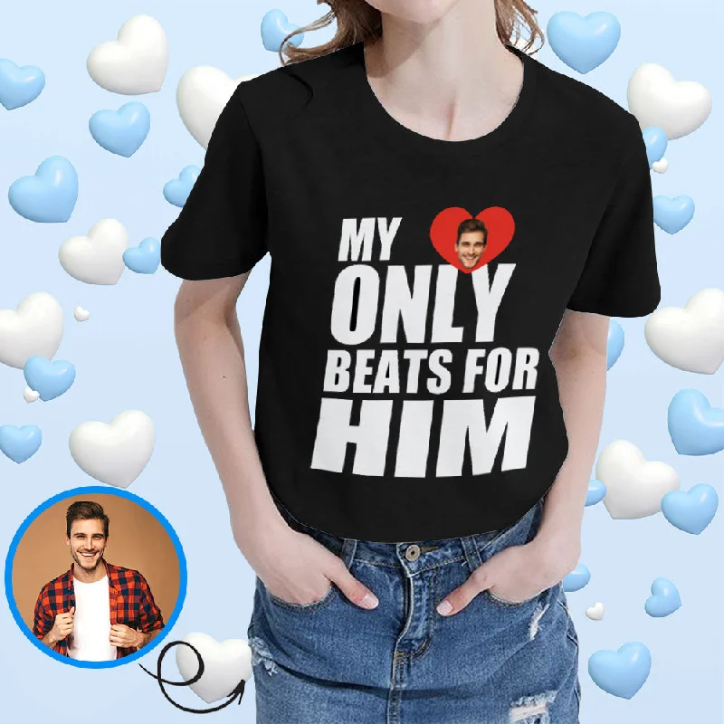 Custom Face My Heart Only Beats For Him Women's All Over Print T-shirt