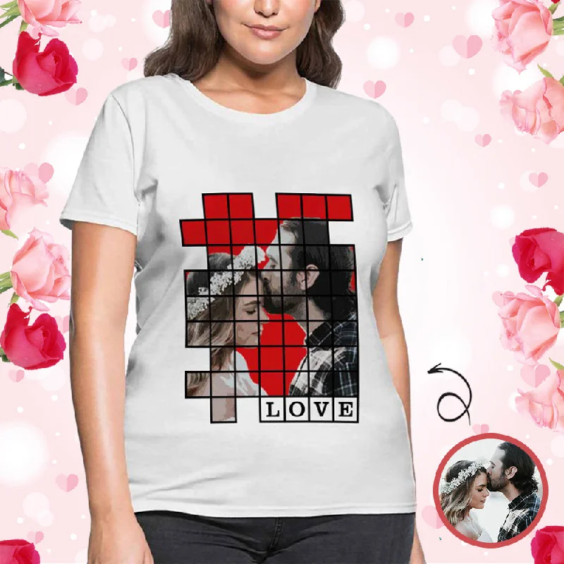 Custom Photo Couple Love Puzzle Women's All Over Print T-shirt