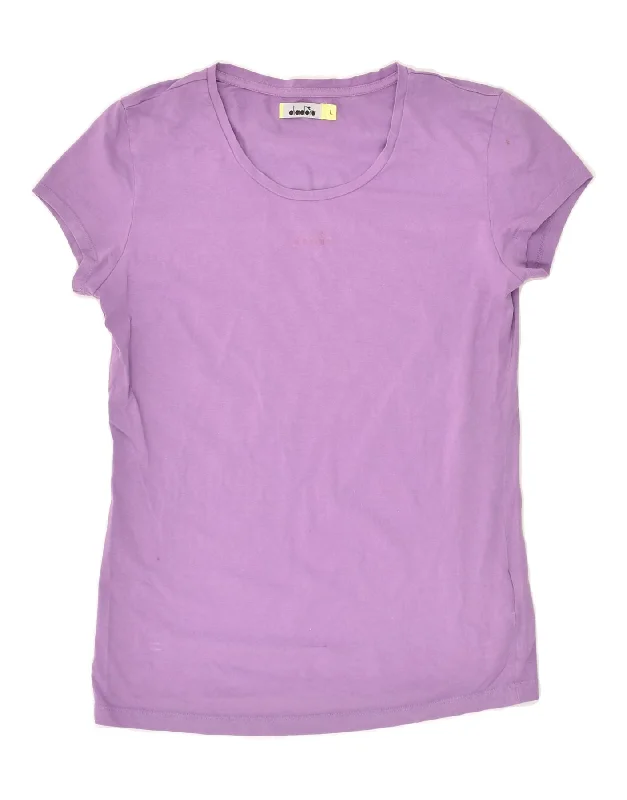 DIADORA Womens T-Shirt Top UK 14 Large Purple Cotton