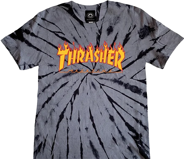 Thrasher Flame Logo Tie Dye Girls T-Shirt - Size: X-SMALL Black/Grey