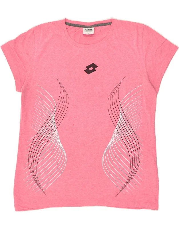 LOTTO Womens T-Shirt Top UK 14 Large Pink Geometric Cotton