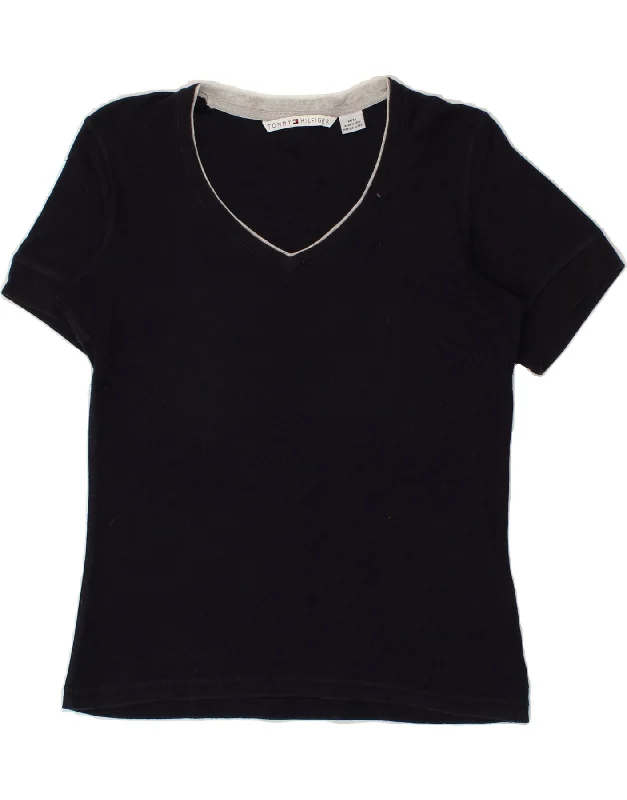 TOMMY HILFIGER Womens T-Shirt Top UK 12 Medium Black Cotton