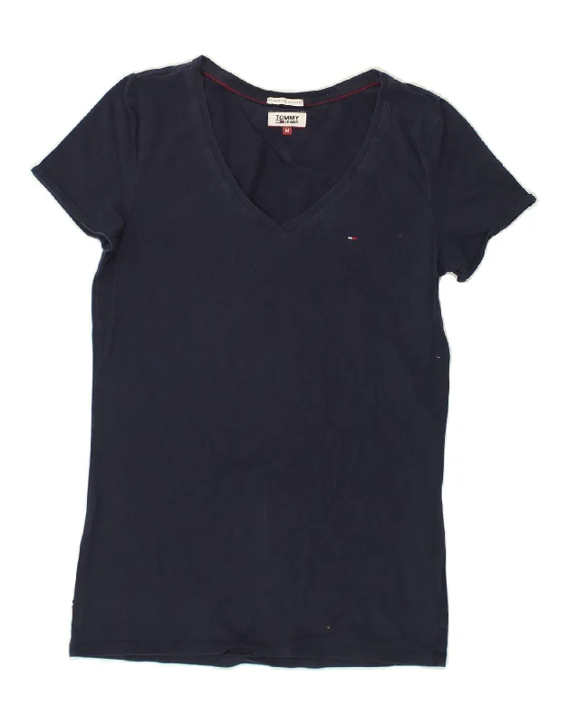 TOMMY HILFIGER Womens T-Shirt Top UK 12 Medium Navy Blue Cotton