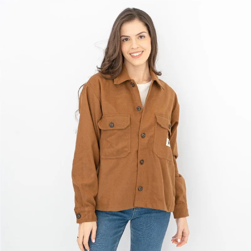 Carhartt Women Wiston Brown Overshirt Jacket Utility Long Sleeve Pockets Tops