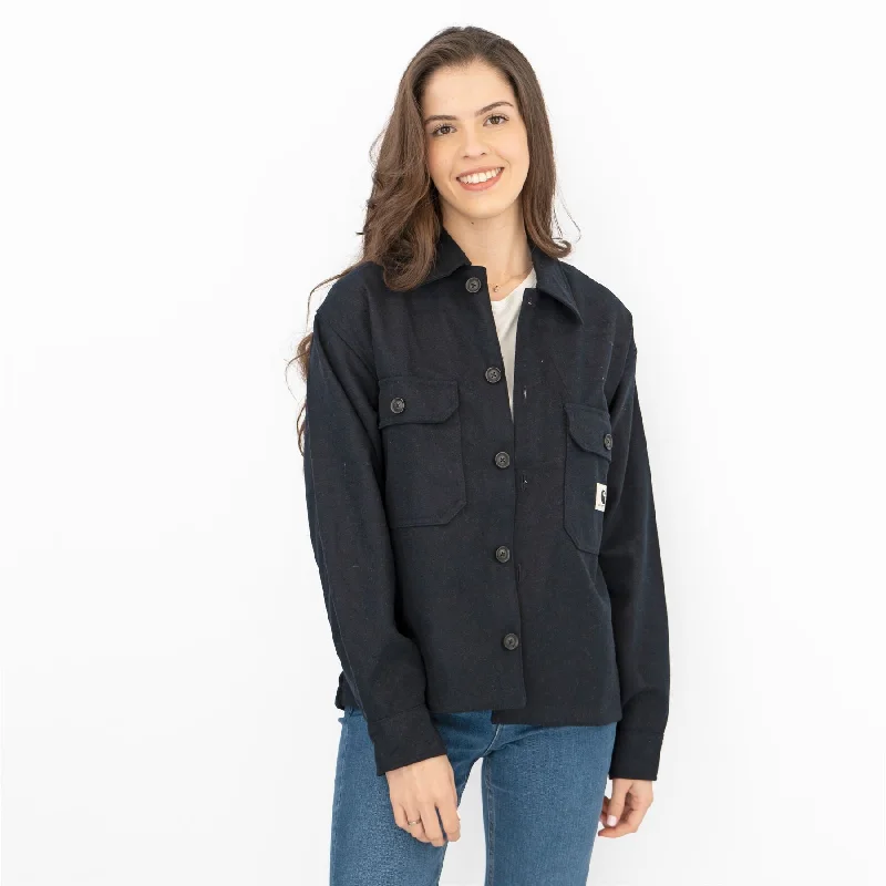 Carhartt Women Wiston Navy Overshirt Jacket Utility Long Sleeve Pockets Tops