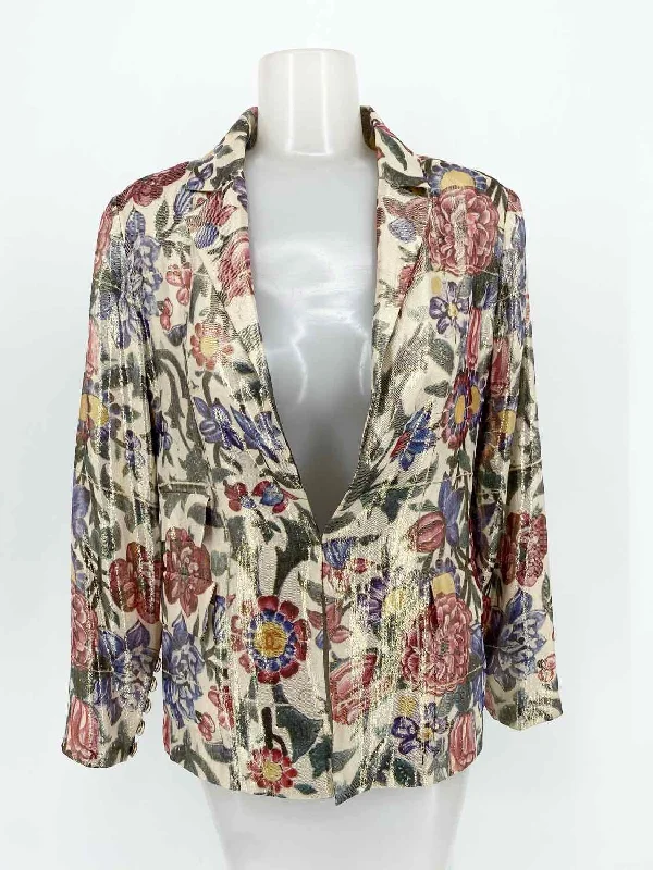 Chanel Women's Beige Print Blazer Silk Blend Floral France Size 38/6 Jacket