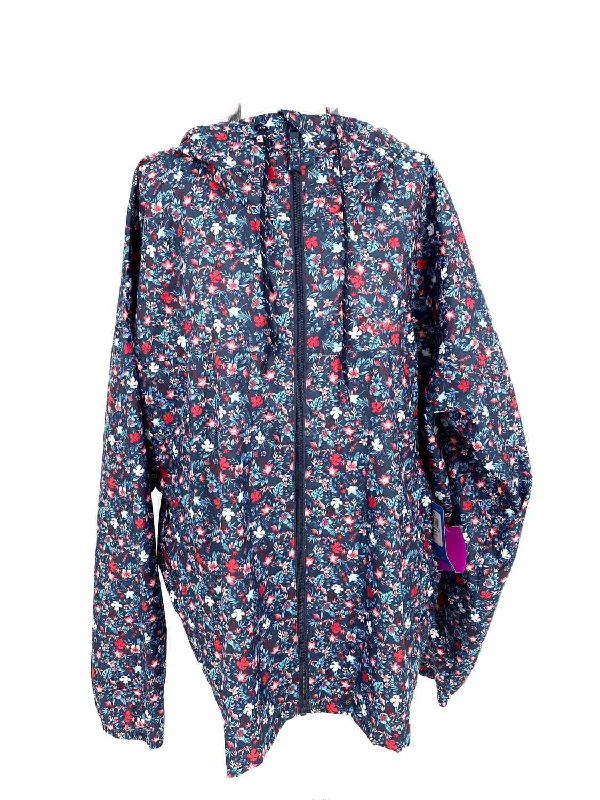 Columbia Women's Navy/Red Windbreaker Polyester Floral hoodie Size 2X Jacket