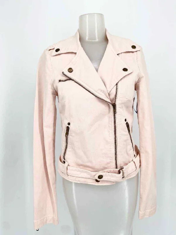 Current / Elliott Women's Pink Zip Denim Asymmetric Moto Size S Jacket