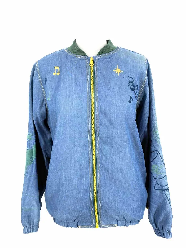 Disney Women's Blue Bomber Tencel Embroidered Size S Jacket