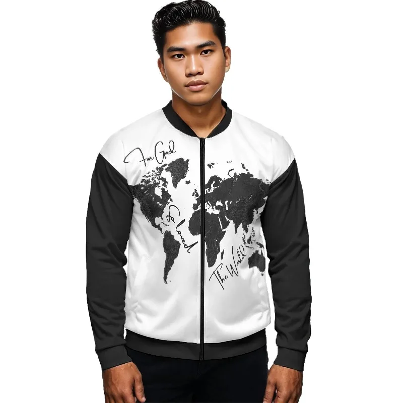 FOR GOD SO LOVED THE WORLD Map Print Unisex Bomber Jacket