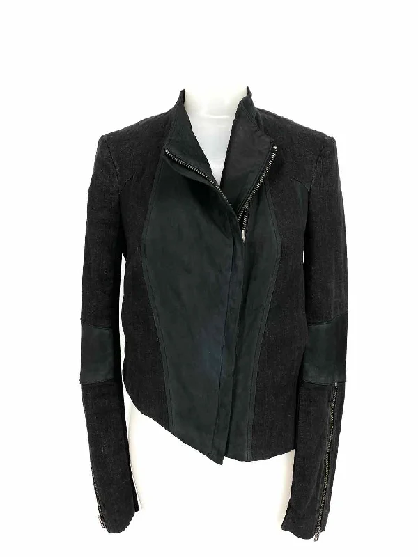 HELMUT LANG Women's Charcoal Cotton Blend Distressed Size S Biker Jacket