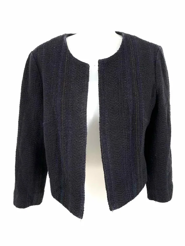 Karl Lagerfeld Women's Navy Open Front Cotton Blend Tweed Crop Size M Jacket