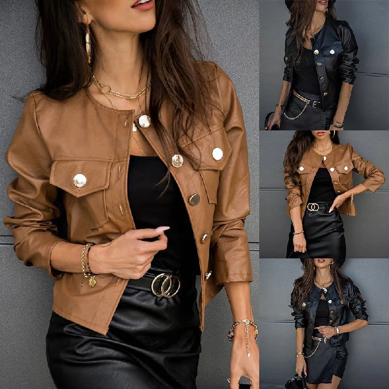 Ladies Pu Leather Jacket Faux Leather Coat