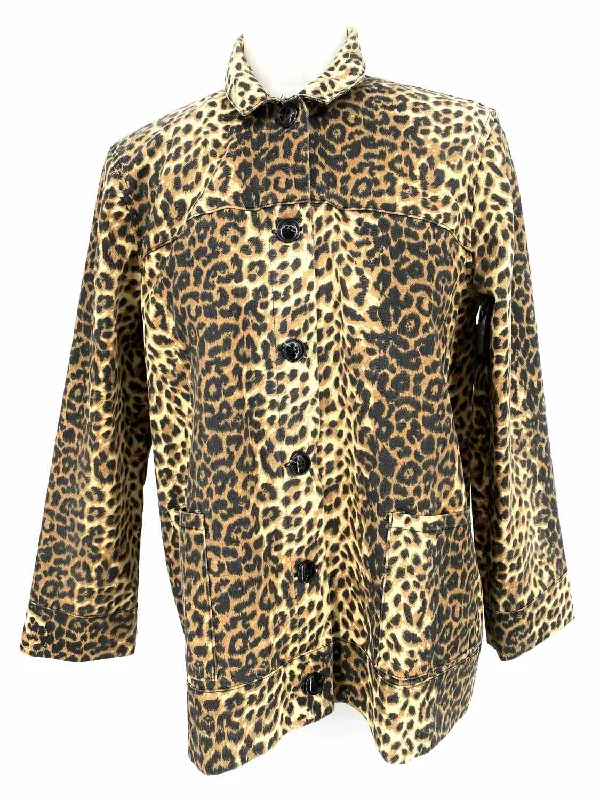 Loup Women's Brown Button Down Denim Leopard Size XS Jacket