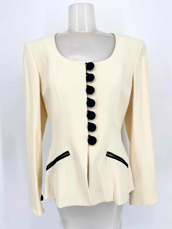 Max Mara Pianoforte Women's Cream/Navy Blazer Buttons Italy Size 10 Jacket