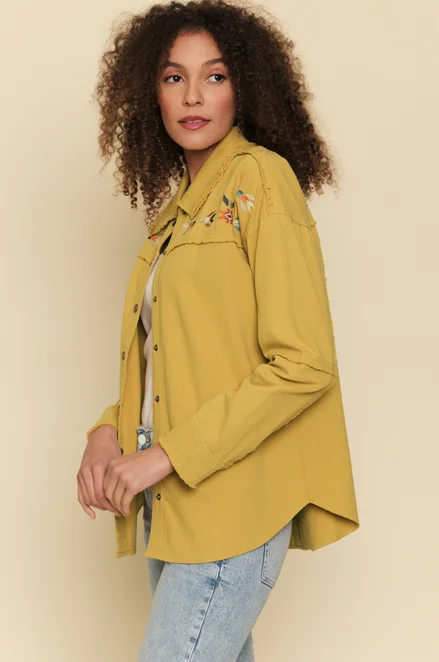 Mystree Women's Embroidery Yoke Shirt Jacket - Mustard