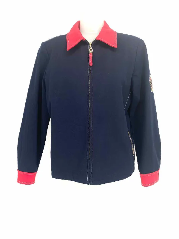 St. John Sport Women's Navy/Red Zip Cotton Blend Color Block Size L Jacket