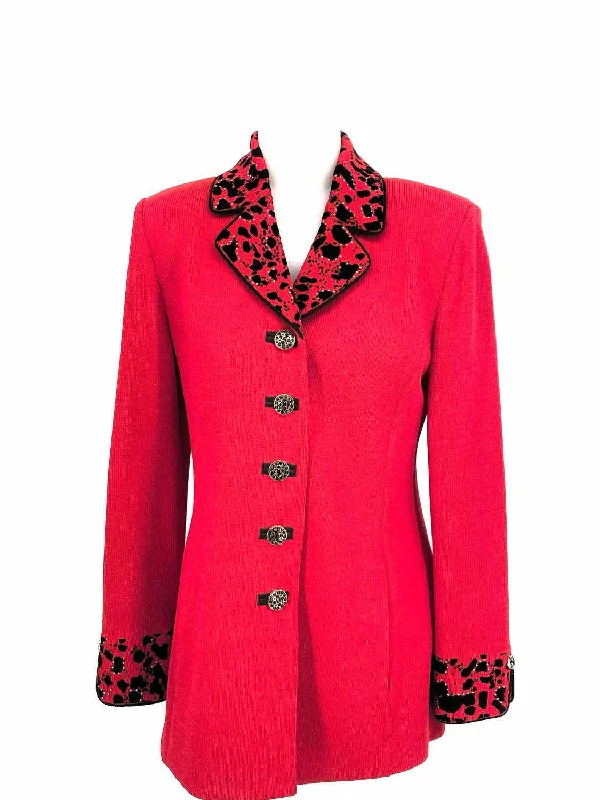 ST. JOHN Women's Red Collared Spotted Size 2 Jacket