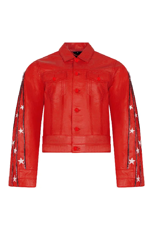 SUNSET RODEO LEATHER JACKET-RED