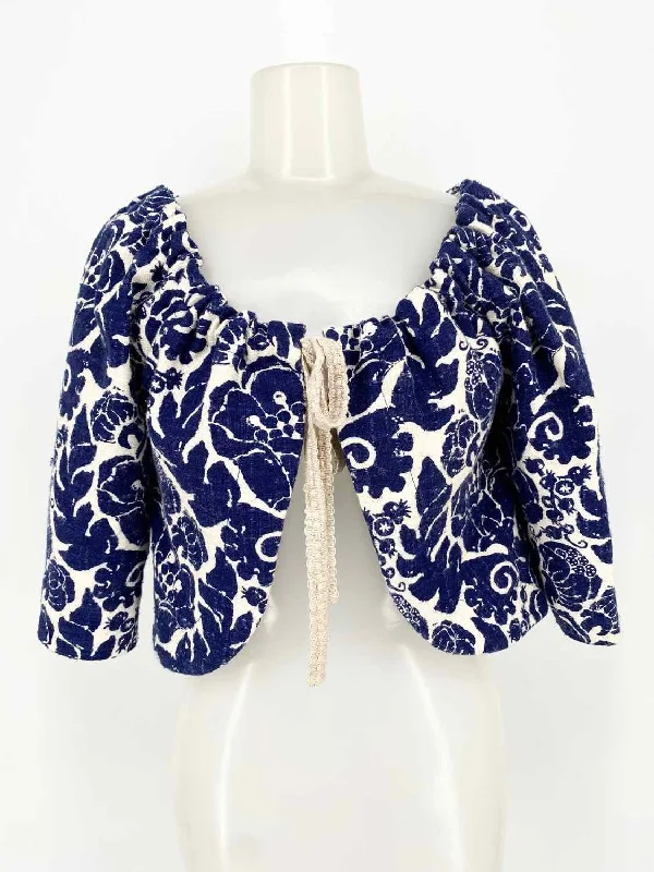 Trina Turk Women's Blue/Cream Short Sleeve Print Crop Size S Jacket